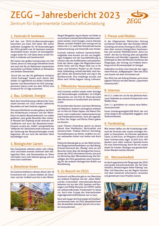 ZEGG Jahresbericht 2023